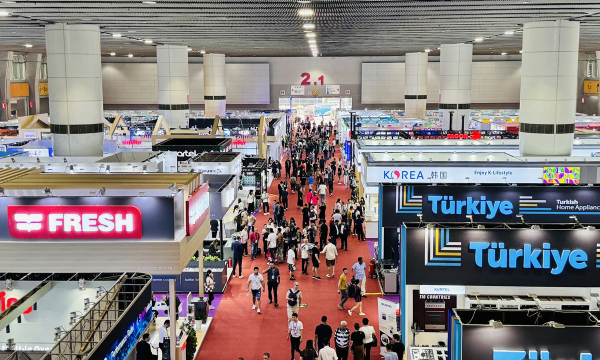 An aerial view of the international pavilion exhibition area of the 135th session of the Canton Fair in Guangzhou, South China’s Guangdong Province, on April 16, 2024. Photo: Chi Jingyi/GT