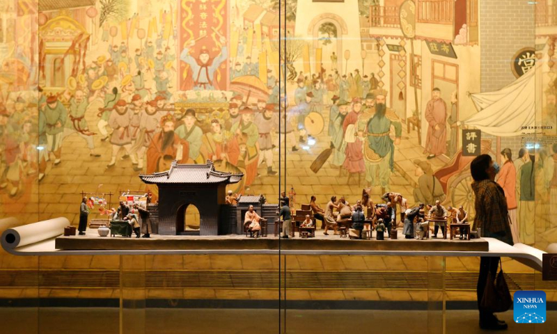 A tourist visits an exhibition hall on intangible cultural heritage alongside China's Grand Canal, in Cangzhou, north China's Hebei Province, April 19, 2024. (Xinhua/Yang Shiyao)