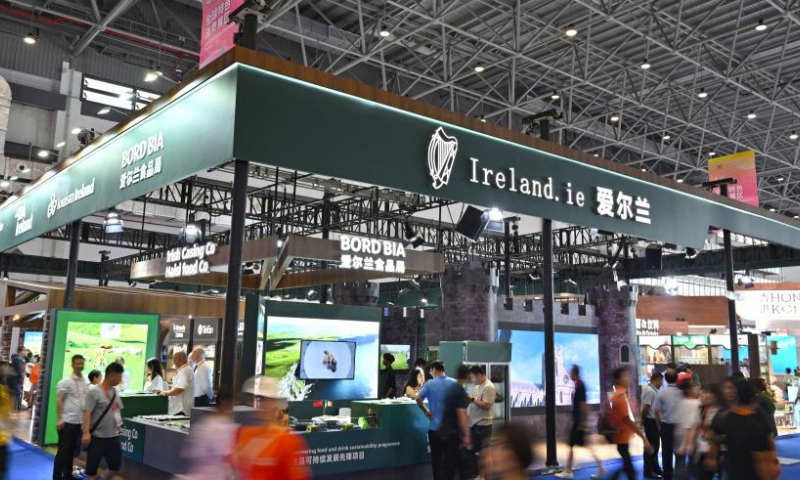 This photo taken on April 14, 2024 shows a view of the national pavilion of Ireland during the fourth China International Consumer Products Expo (CICPE) in Haikou, capital city of south China's Hainan Province. (Xinhua/Guo Cheng)