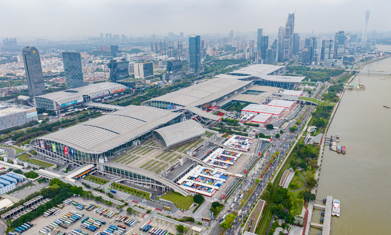 An aerial view of the venue of the 135th session of the Canton Fair and the Pazhou Passenger Terminal in Guangzhou, South China’s Guangdong Province, on April 15, 2024. Photo: Courtesy of Canton Fair