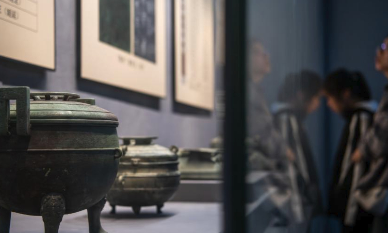 People visit Jingzhou Museum in the city of Jingzhou, central China's Hubei Province, April 13, 2024. Many citizens and tourists chose to spend their leisure time at the museum on Saturday. (Xinhua/Wu Zhizun)