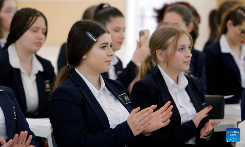 People attend an event organized by Confucius Institute of Transilvania University of Brasov to mark the UN Chinese Language Day in Brasov, central Romania, April 19, 2024. (Photo by Cristian Cristel/Xinhua)