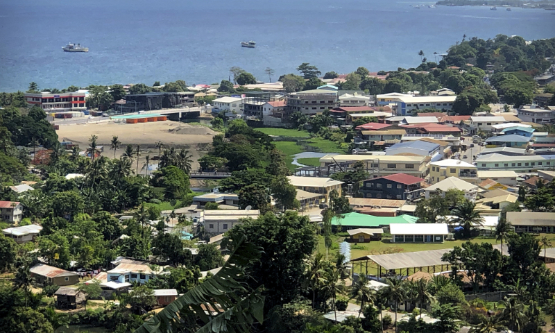 In Honiara, the capital of the Solomon Islands, boats dock at sea on November 24, 2018. Photo: VCG