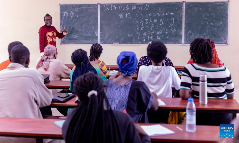 Sema gives a Chinese language class at the University of Buea in southwestern Cameroon, April 18, 2024. (Xinhua/Muleng Timngum)