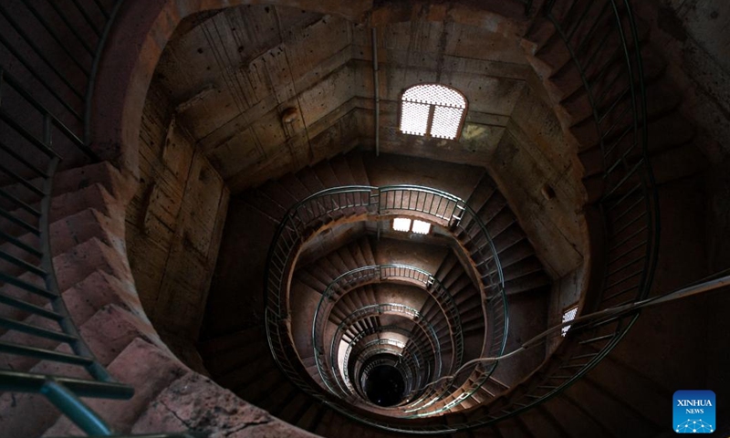 This photo taken on March 31, 2024 shows an interior view of the minaret of the Uganda National Mosque in Kampala, Uganda. (Photo: Xinhua)