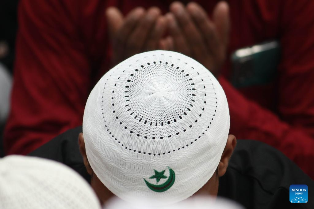 A man offers Eid al-Fitr prayers at a mosque in Kathmandu, Nepal, April 11, 2024.(Photo: Xinhua)