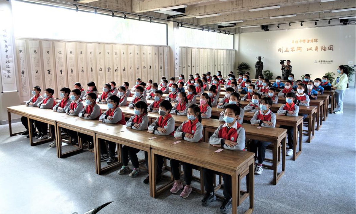 Students have a lesson at the memorial. Photo: Courtesy of Fang Xiaoru Memorial
