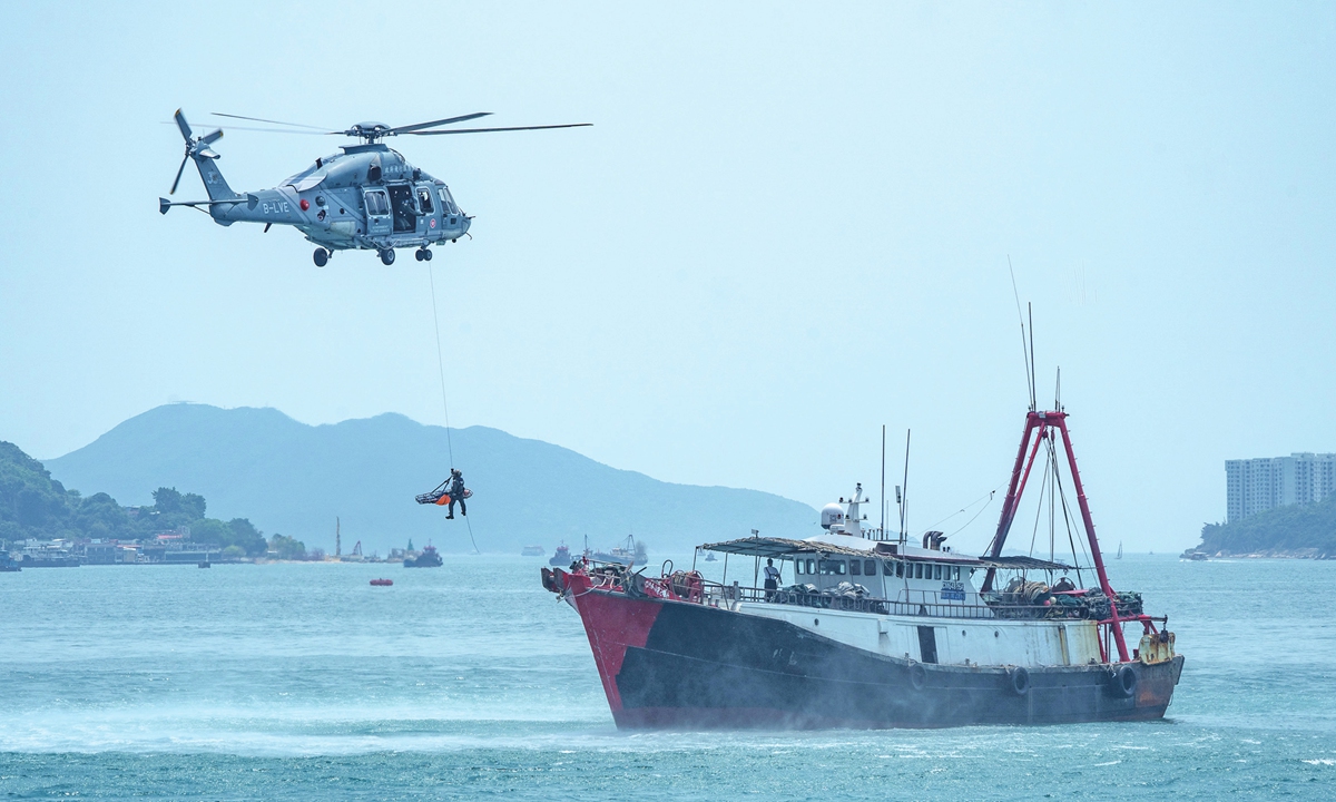 The Government Flying Service of the Hong Kong Special Administrative Region holds an open day on April 13, 2024 in Hong Kong to promote the National Security Education Day.Photo: VCG