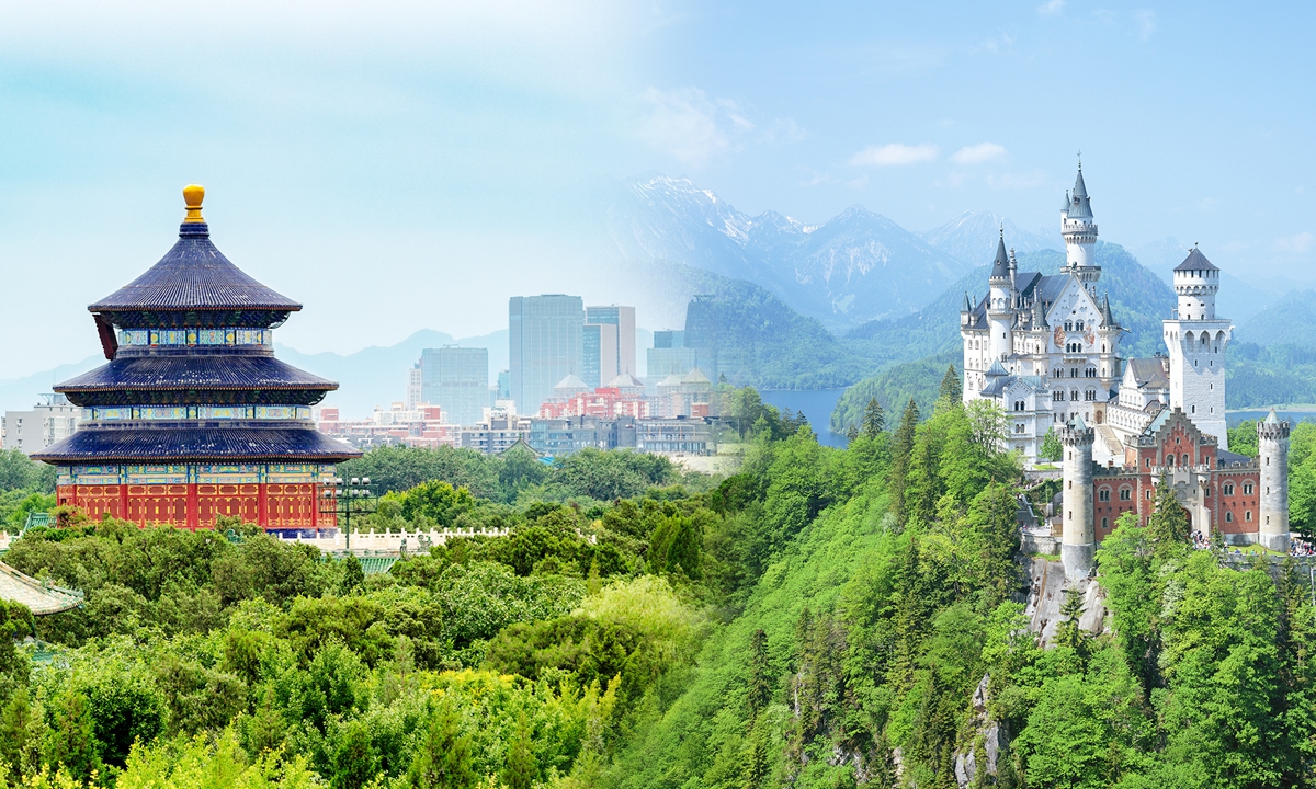 The Temple of Heaven in Beijing, China (left) and Neuschwanstein Castle in Bavaria, Germany (right). Photos: VCG