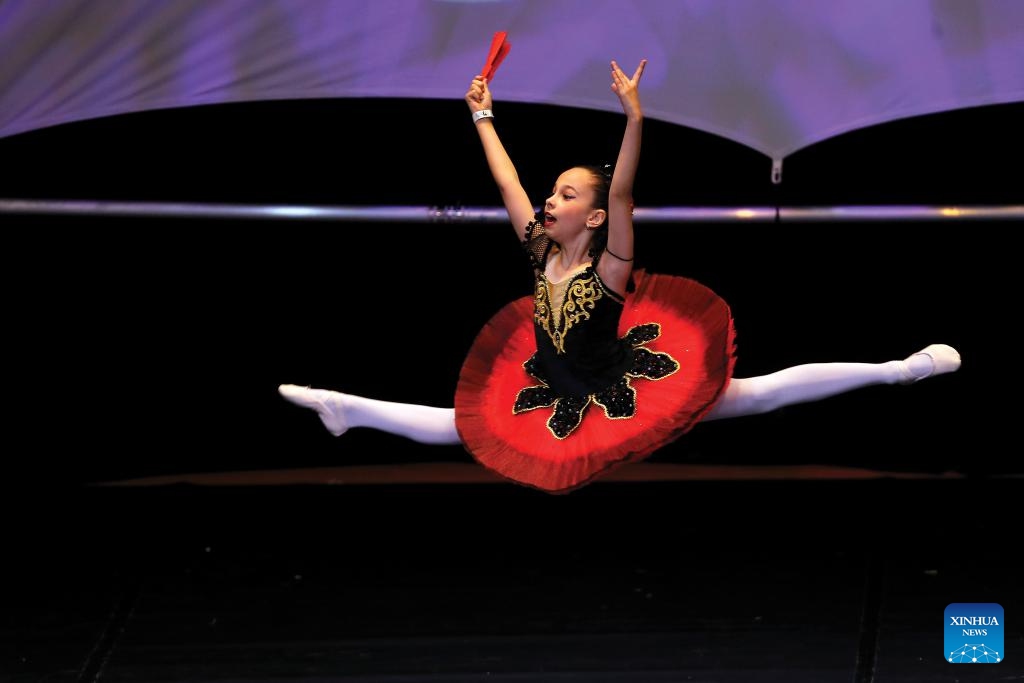 A girl performs during the Bucharest Dance Festival in Bucharest, Romania, April 14, 2024.(Photo: Xinhua)