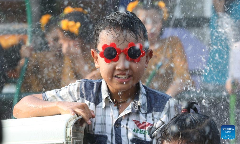 A boy celebrates the water festival in Yangon, Myanmar, April 15, 2024.(Photo: Xinhua)