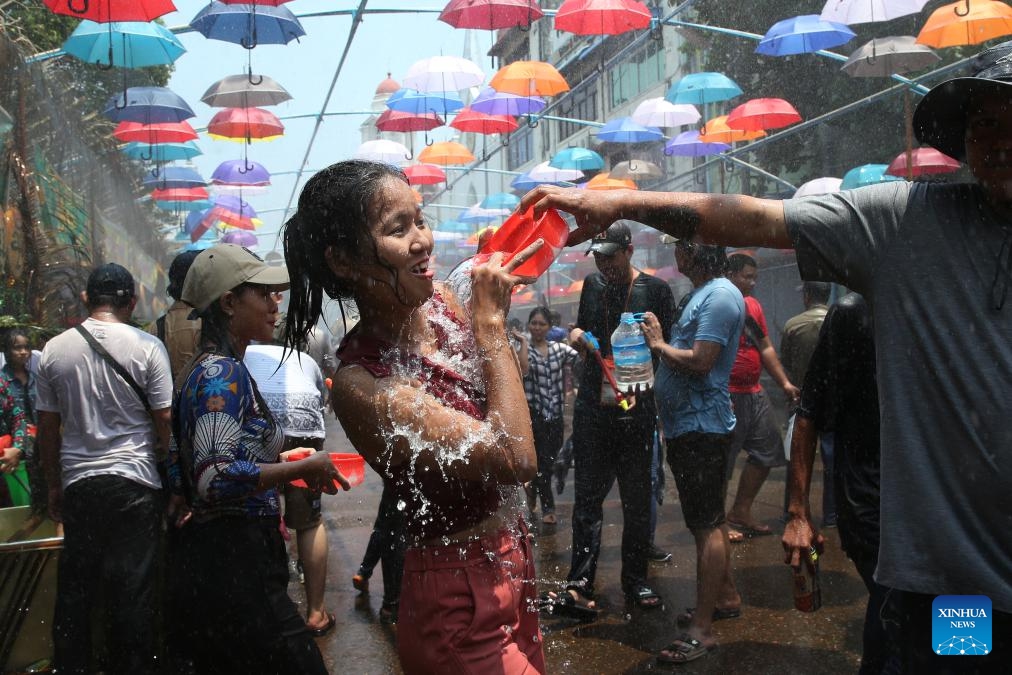 People celebrate the water festival in Yangon, Myanmar, April 16, 2024.(Photo: Xinhua)