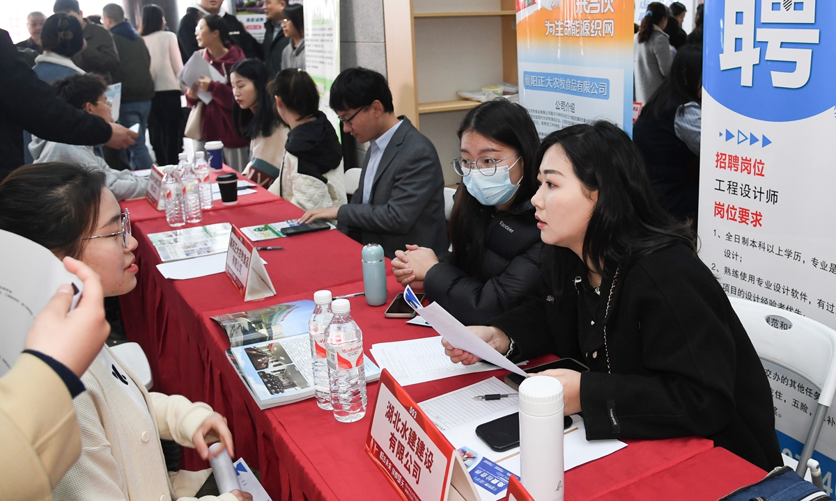 Female students attend a job fair special for women at the Hubei University of Arts and Science in Xiangyang, Central China's Hubei Province, on March 24, 2024. Photo: VCG