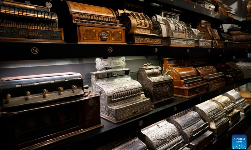 Old cash registers are displayed at the Carillon Historical Park in Dayton, Ohio, the United States, April 17, 2024.(Photo: Xinhua)