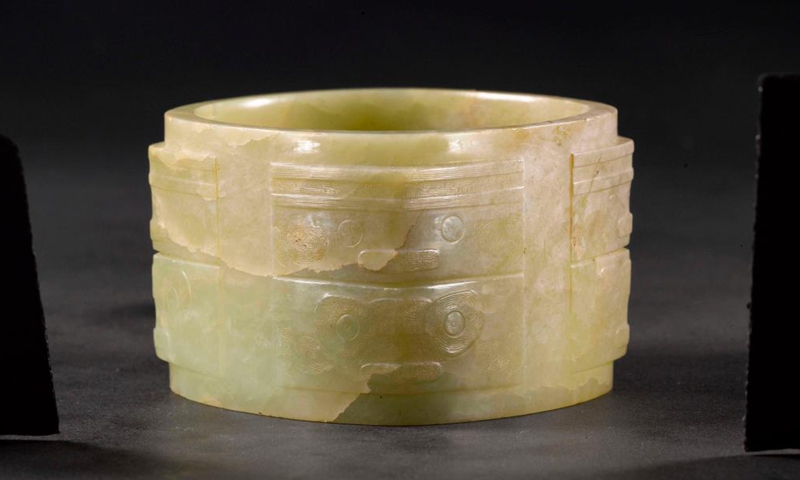 This undated file photo shows a piece of jade ware unearthed from Fuquanshan Ancient Cultural Site in east China's Shanghai.