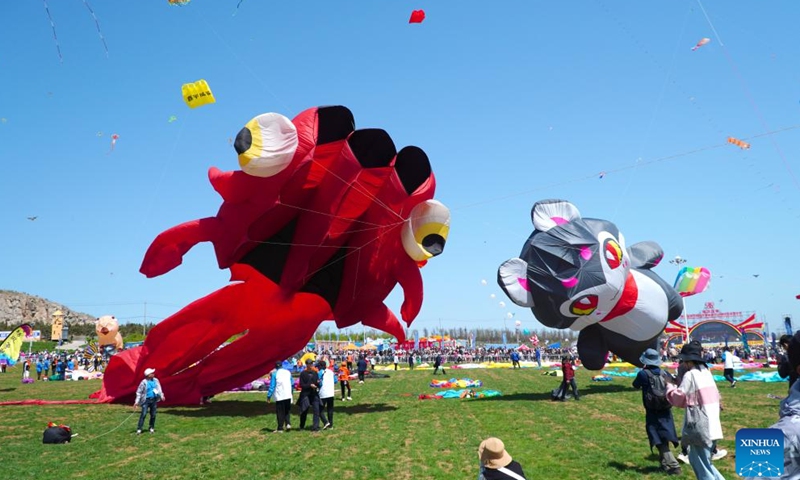 Kite fanciers fly kites at the 41st Weifang International Kite Festival in Weifang, east China's Shandong Province, April 20, 2024. The annual kite gala kicked off here Saturday. (Xinhua/Xu Suhui)