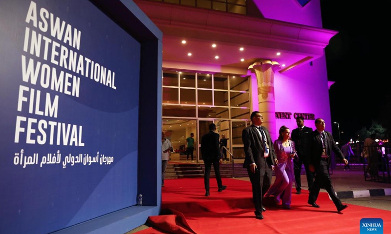 Guests attend the opening ceremony of the eighth edition of the Aswan International Women Film Festival (AIWFF) in Aswan, Egypt, April 20, 2024. The eighth edition of AIWFF opened Saturday night in Egypt's city of Aswan by the Nile River with a red-carpet ceremony. (Xinhua/Ahmed Gomaa)