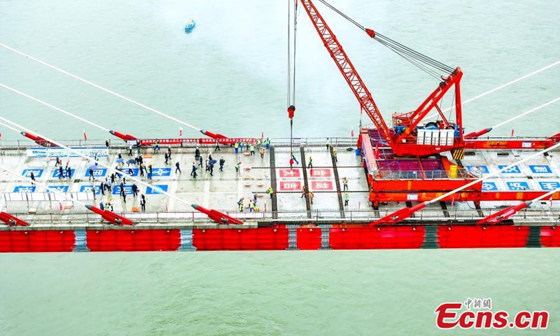 The construction site of the Rongshan Yangtze River Bridge in Luzhou, southwest China's Sichuan Province, April 22, 2024. The bridge was successfully joined on Monday and is expected to open to traffic in August. Photo: China News Service