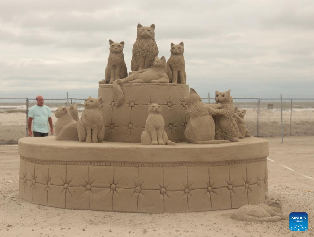 A sand sculpture is exhibited during the 2024 Texas SandFest held in Port Aransas, Texas, the United States, April 21, 2024. The three-day Texas SandFest came to an end on Sunday, with thousands of spectators from all over the world.(Photo; Xinhua)