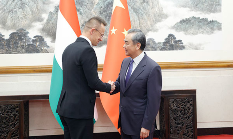 Chinese Foreign Minister Wang Yi (right) meets with Hungarian Foreign Minister Peter Szijjarto in Beijing on Wednesday. Photo: fmprc.gov.cn