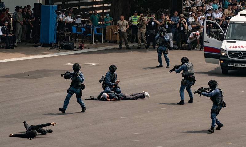 During the open day at the Hong Kong Police College, the police conducted a counter-terrorism drill on April 15, 2023. That day was also the National Security Education Day for local residents. Photo: VCG