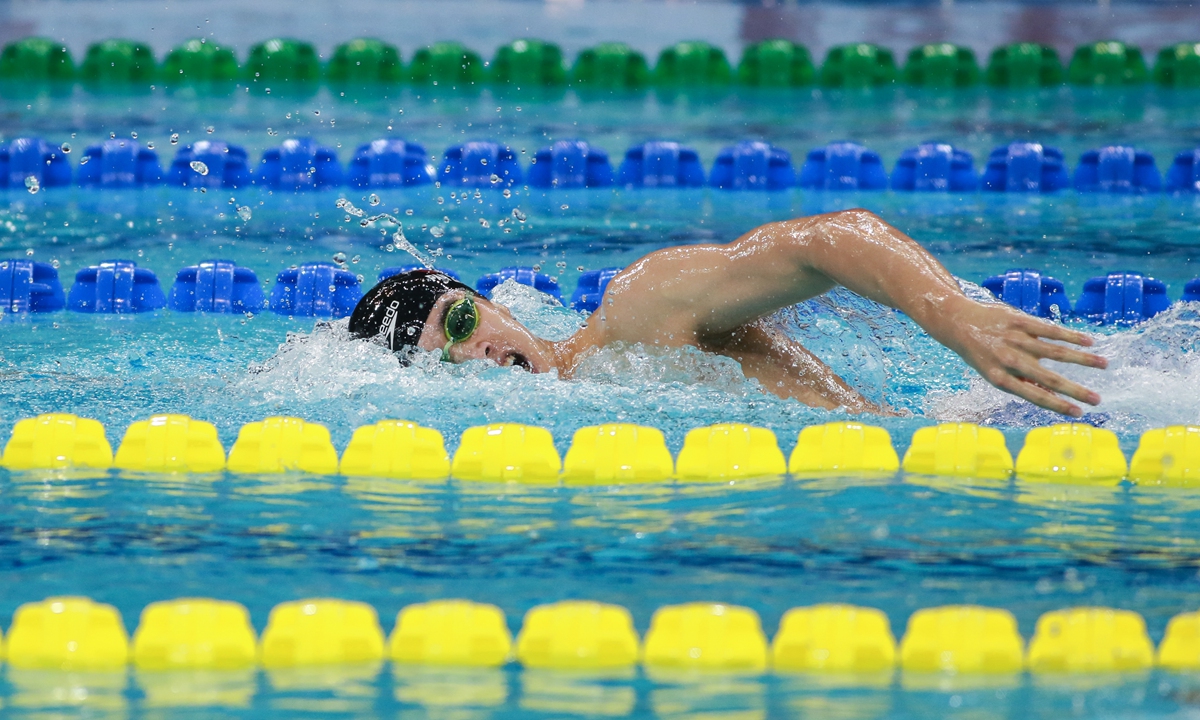 Pan Zhanle competes in the men's 200m freestyle event at the national swimming championships in Shenzhen, South China's Guangdong Province, on April 20, 2024. Photo: VCG