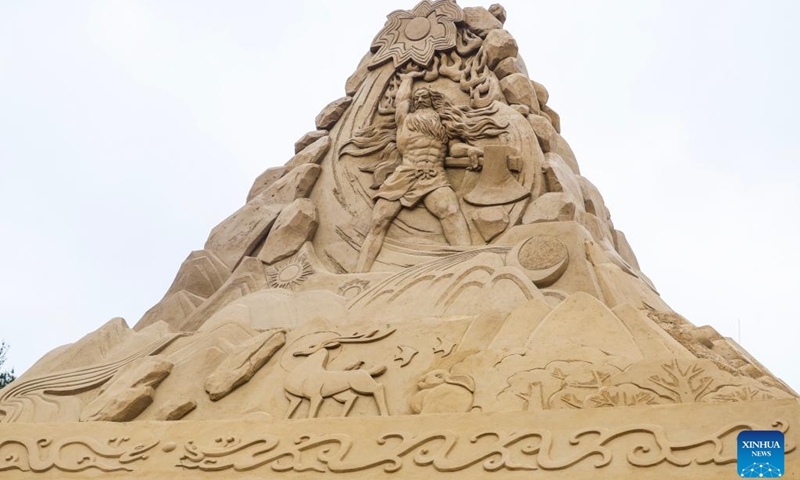 A sand sculpture is seen at Nansha scenic area in Zhujiajian, Zhoushan City, east China's Zhejiang Province, April 22, 2024. The sand art creations are made for the 25th Zhoushan International Sand Sculpture Festival that coincides with the upcoming May Day holiday. The sculptures, inspired by Chinese dragon culture and the ancient literature Shan Hai Jing (Classic of Mountains and Seas), are promoted as a specialty to attract tourists.(Photo: Xinhua)