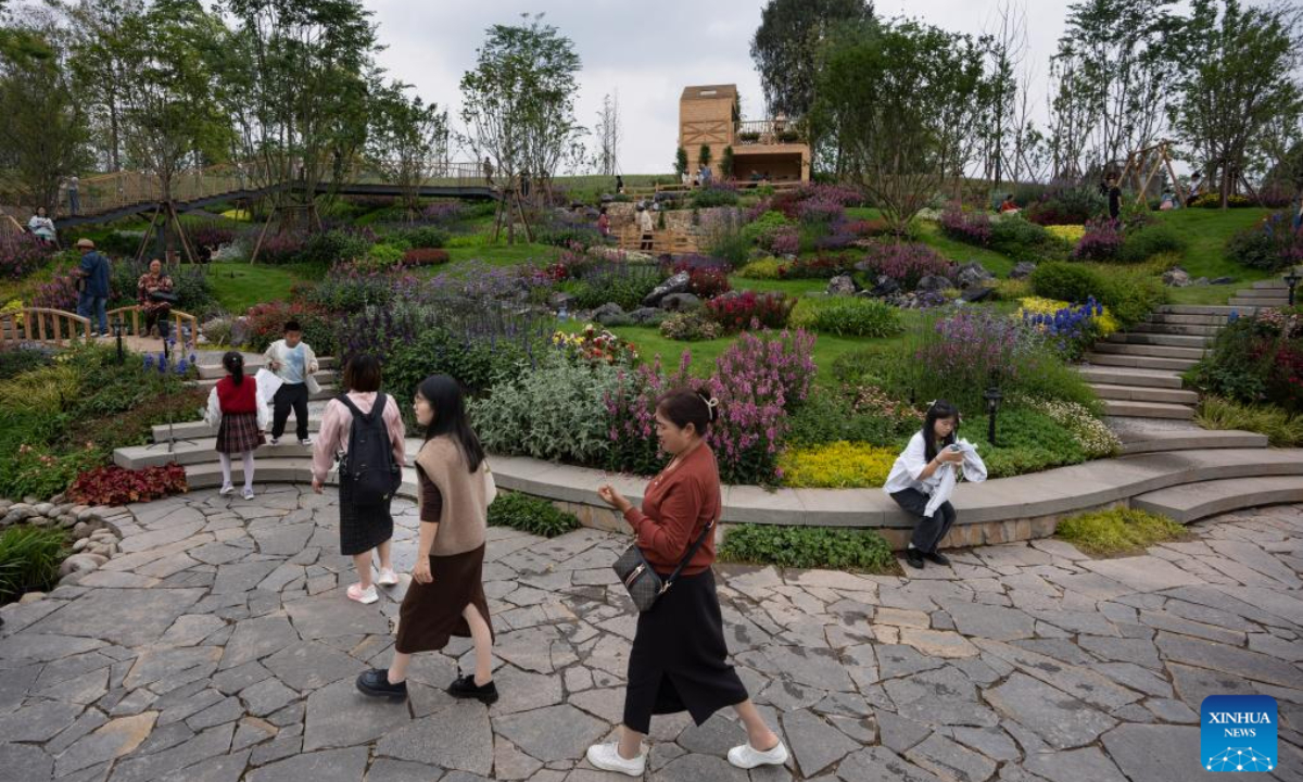 Visitors tour the Chengdu garden of the International Horticultural Exhibition 2024 Chengdu in Chengdu, southwest China's Sichuan Province, May 1, 2024. Visitors across China visited the main venue of the International Horticultural Exhibition 2024 Chengdu during the May Day holiday. Photo:Xinhua