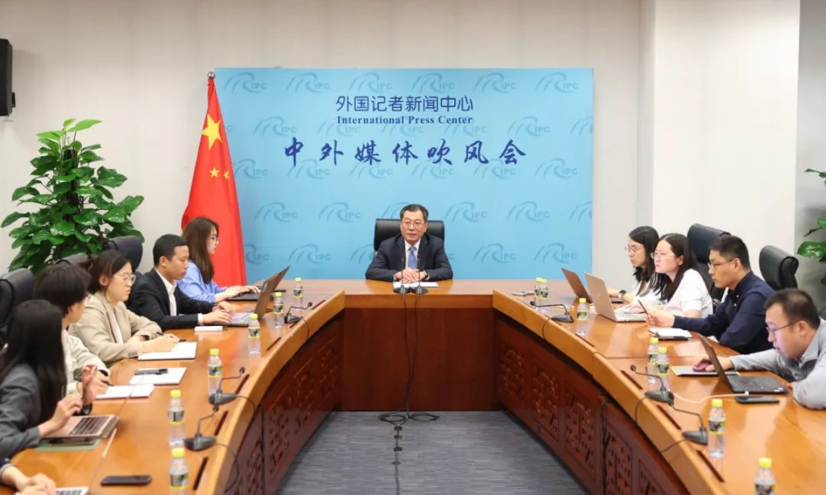 Yang Tao, director-general of the Department of North American and Oceanian Affairs of China’s Foreign Ministry, briefs the media on US Secretary of State Antony Blinken’s visit to China on April 26, 2024. Photo: Courtesy of the ministry 
