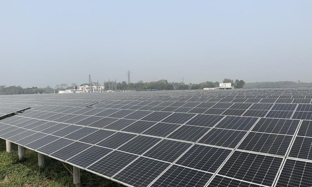 This photo taken on Feb. 17, 2024 shows a 50 MW Chinese-built photovoltaic power plant in Mymensingh District, Bangladesh. Photo:Xinhua