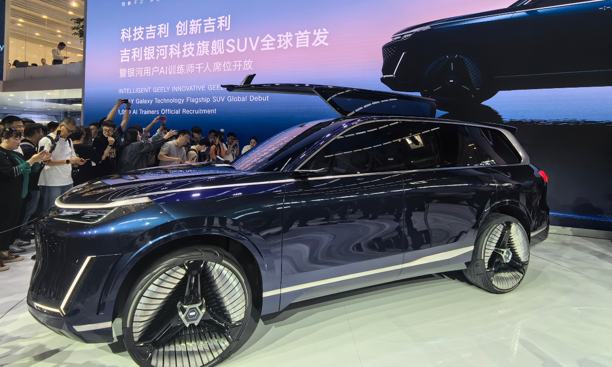 A product launch event by Geely at the Beijing International Automotive Exhibition on April 25 
Photo: Zhang Yiyi/GT

