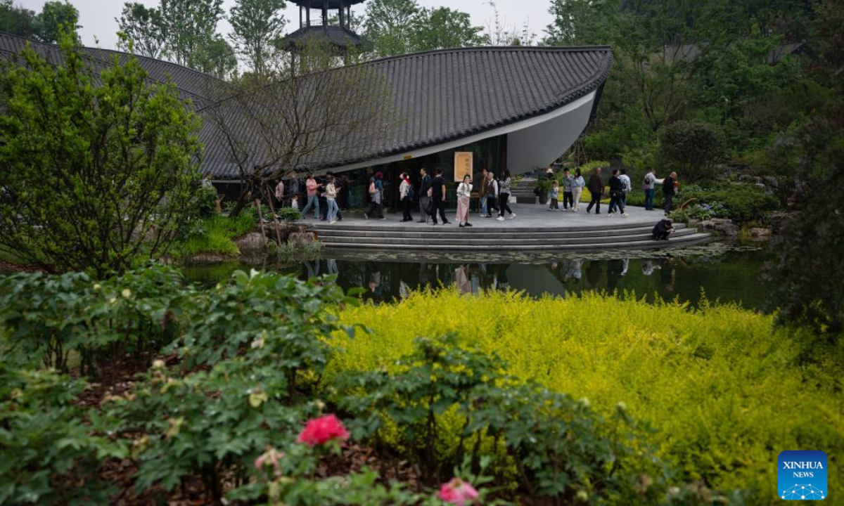Visitors tour the Chengdu garden of the International Horticultural Exhibition 2024 Chengdu in Chengdu, southwest China's Sichuan Province, May 1, 2024. Visitors across China visited the main venue of the International Horticultural Exhibition 2024 Chengdu during the May Day holiday. Photo:Xinhua