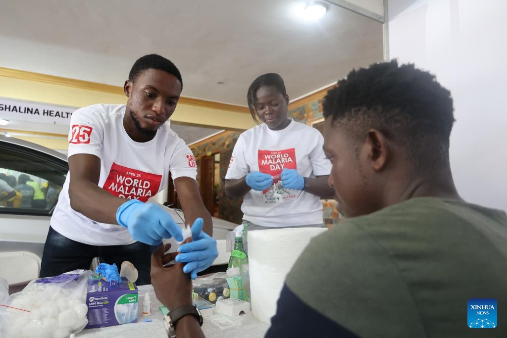 A man receives malaria test at an event marking the World Malaria Day in Accra, Ghana, April 25, 2024.(Photo: Xinhua)