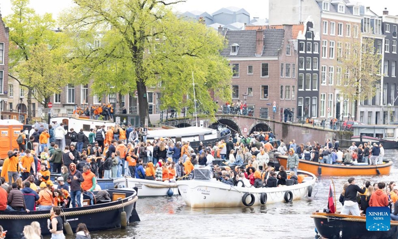 People celebrate King's Day in Amsterdam, the Netherlands, on April 27, 2024. King's Day is a national holiday in the Kingdom of the Netherlands, celebrated on April 27, King Willem-Alexander's birthday. Photo: Xinhua