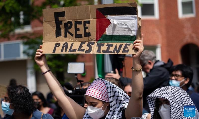 People participate in a pro-Palestinian demonstration at George Washington University in Washington, D.C., the United States, April 26, 2024. Photo: Xinhua