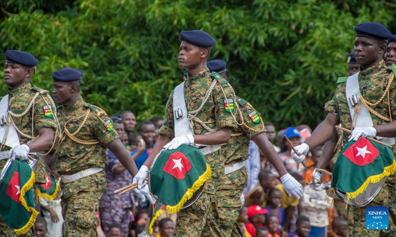 This photo taken on April 27, 2024 shows a military parade marking Togo's Independence Day in Lome, capital of Togo. Photo: Xinhua
