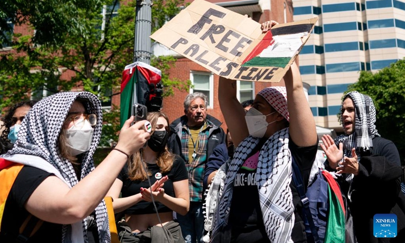 People participate in a pro-Palestinian demonstration at George Washington University in Washington, D.C., the United States, April 26, 2024. Photo: Xinhua