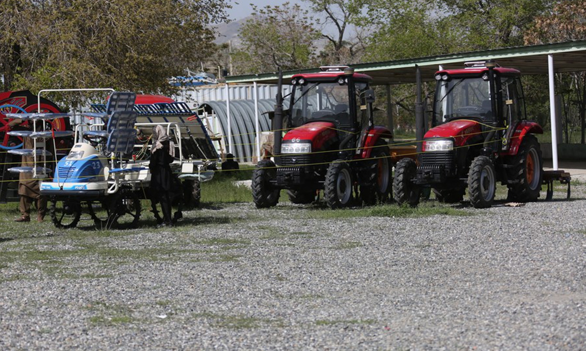 Photo taken on May 1, 2024 shows agricultural machinery at an exhibition of agricultural products and other commodities in Kabul, the capital of Afghanistan.(Photo by Saifurahman Safi/Xinhua)

