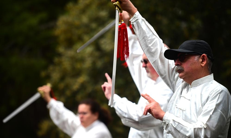 Tai Chi practitioners perform during a Chinese cultural event held at the Chinese Garden of Serenity in Santa Lucija, Malta, on April 27, 2024. Photo: Xinhua