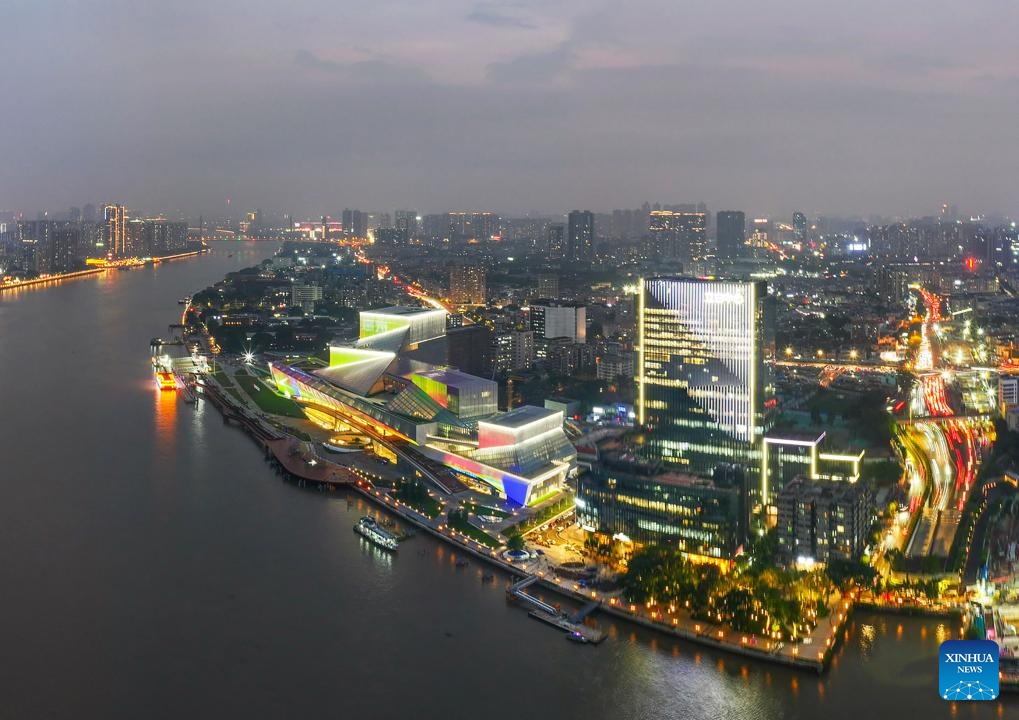An aerial drone photo shows the Bai'etan Greater Bay Area Art Center in Guangzhou, south China's Guangdong Province, April 26, 2024. Housing the Guangdong Museum of Art, the Guangdong Intangible Cultural Heritage Exhibition Center, and the Guangdong Literature Hall, the art center will open to the public on May 1, 2024.(Photo: Xinhua)