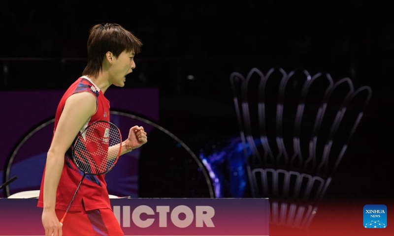 Chen Yufei of China reacts in the singles match against Gregoria Mariska Tunjung of Indonesia during the final of BWF Uber Cup Finals in Chengdu, southwest China's Sichuan Province, May 5, 2024. Photo: Xinhua