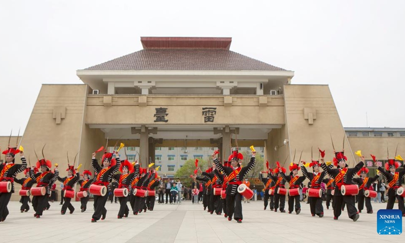 Drum dancers perform for visitors at the Leitai Han Culture Museum in Wuwei City, northwest China's Gansu Province, May 3, 2024. Traffics have surged at tourist attractions throughout the country during the 5-day May Day holiday beginning on May 1. Photo: Xinhua