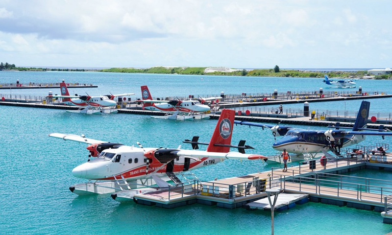 This photo taken on April 28, 2024 shows the seaplane docking facility at Velana International Airport in Male, the Maldives. Photo: Xinhua