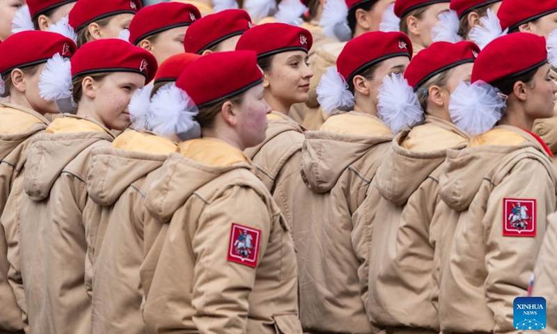 Members of the Young Army Cadets National Movement march ahead of a rehearsal for the Victory Day military parade, which marks the 79th anniversary of the Soviet victory in the Great Patriotic War, Russia's term for World War II, on Red Square in Moscow, Russia, May 5, 2024. Photo: Xinhua