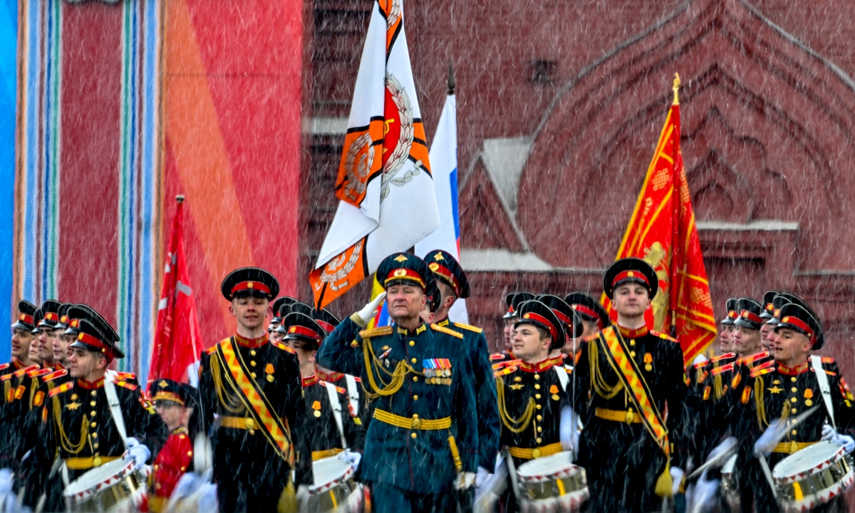 Ceremonial soldiers parade during 79th anniversary of the Victory Day in Red Square in Moscow, Russia on May 09, 2024.  Photo: VCG