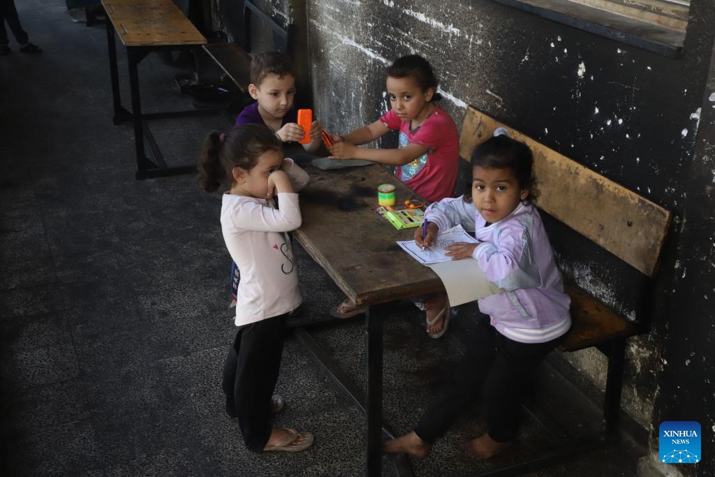 Palestinian children are pictured at the Jabalia refugee camp in northern Gaza Strip, May 5, 2024.(Photo: Xinhua)