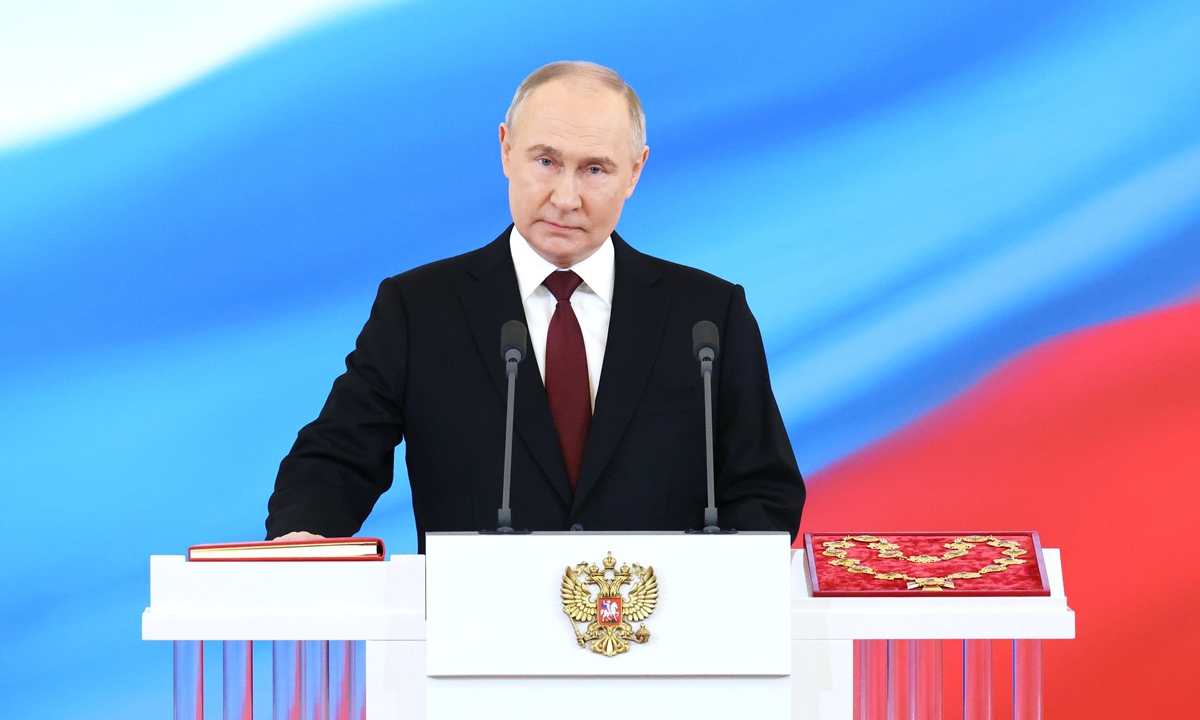 Vladimir Putin formally takes office as Russian President for another six-year term on May 7, 2024. Putin assured in his inauguration speech that the interests and security of the people of Russia will be above all else for him. Photo: VCG