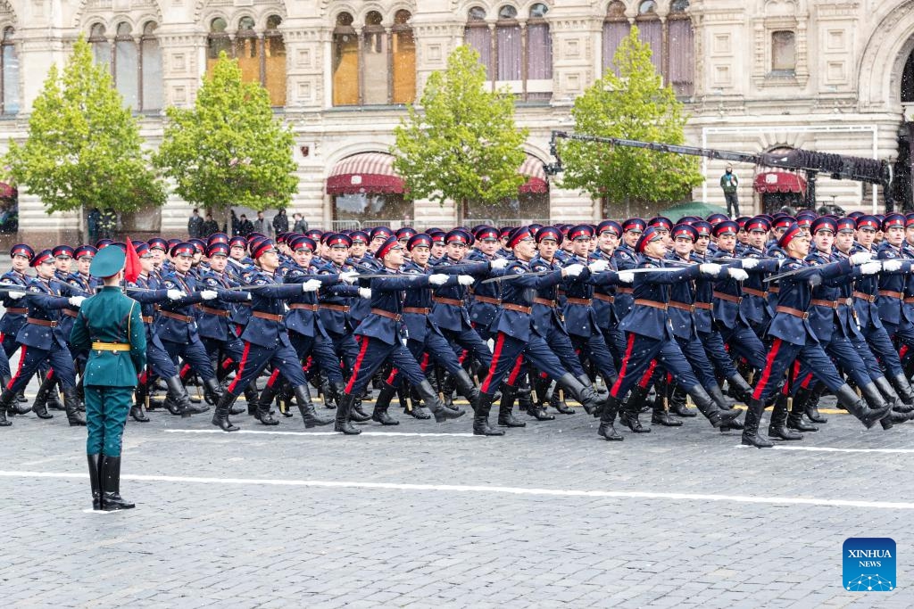 Servicemen march during the Victory Day military parade, which marks the 79th anniversary of the Soviet victory in the Great Patriotic War, Russia's term for World War II, on Red Square in Moscow, Russia, May 9, 2024. (Photo: Xinhua)
