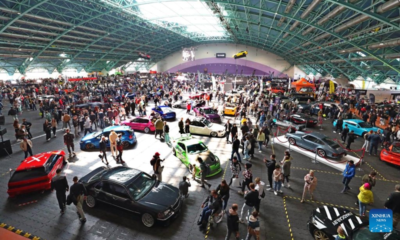 People visit an automotive exhibition in Minsk, Belarus, May 11, 2024. The two-day exhibition kicked off here on Saturday. Photo: Xinhua