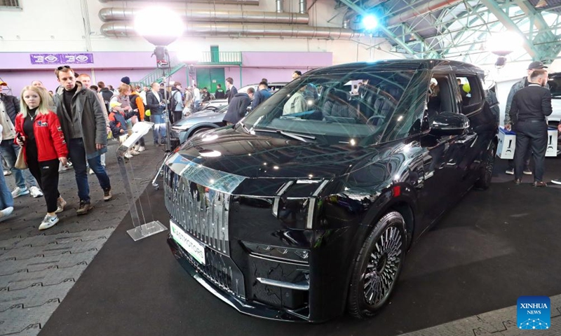 People visit an automotive exhibition in Minsk, Belarus, May 11, 2024. The two-day exhibition kicked off here on Saturday. Photo: Xinhua